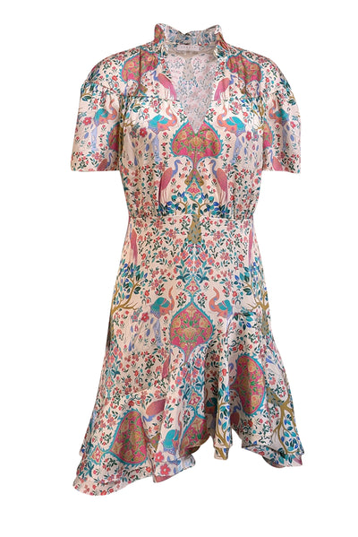 Current Boutique-Sandro - Ivory, Pink, Blue, & Green Print V-Neckline Dress Sz S