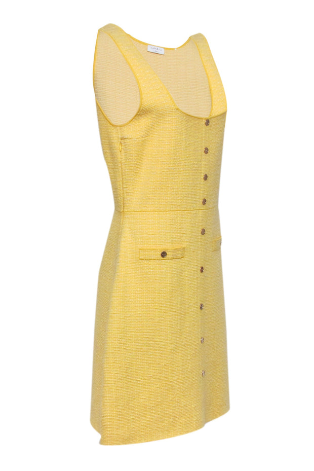 Sandro - Yellow Tweed Button-Up Sleeveless A-Line Dress Sz L Sandro - Yellow Tweed Button-Up Sleeveless A-Line Dress Sz L