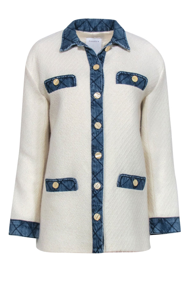 Current Boutique-Sandro - Ivory Tweed Jacket w/ Denim Inserts Sz 6
