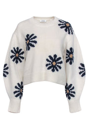 Current Boutique-Sandro - Ivory w/ Navy Floral Pattern Wool Blend Sweater Sz L
