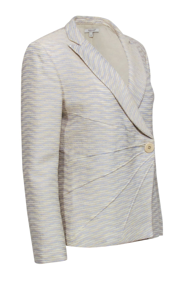 Current Boutique-Santorelli - Yellow, Cream, & Blue Textured Blazer w/ Wrap Closure Sz 12