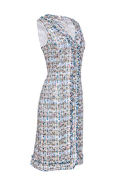 Current Boutique-Santorelli - White, Teal, & Metallic Gold Tweed Midi Dress Sz 14