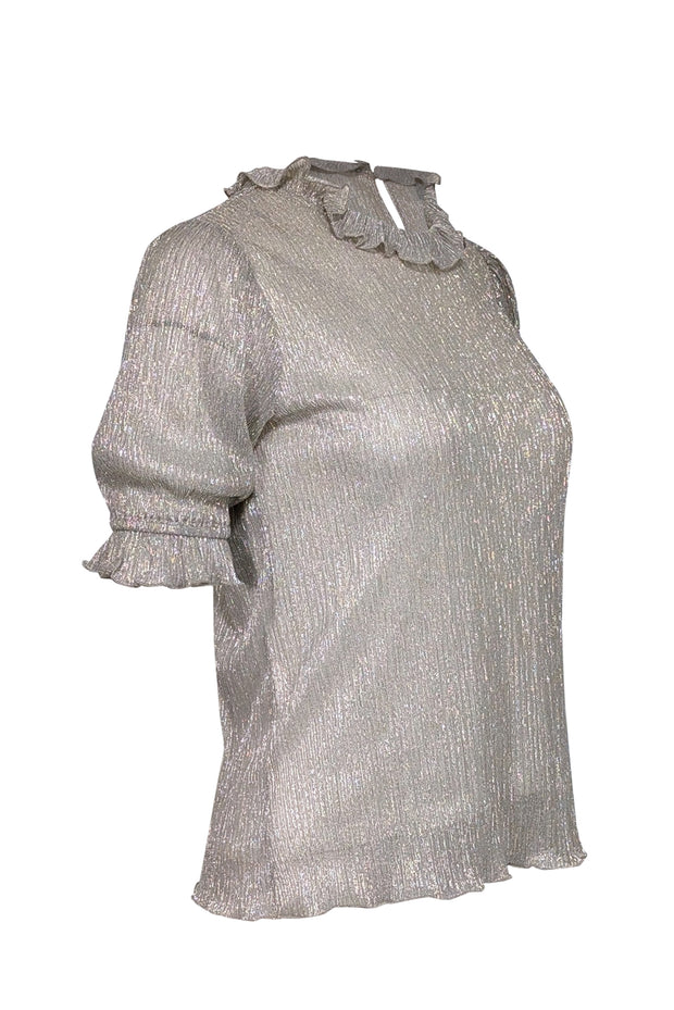 Current Boutique-Sara Campbell - Beige w/ Metallic & Ruffle Details Top Sz S