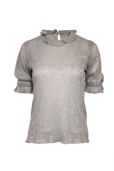 Current Boutique-Sara Campbell - Beige w/ Metallic & Ruffle Details Top Sz S