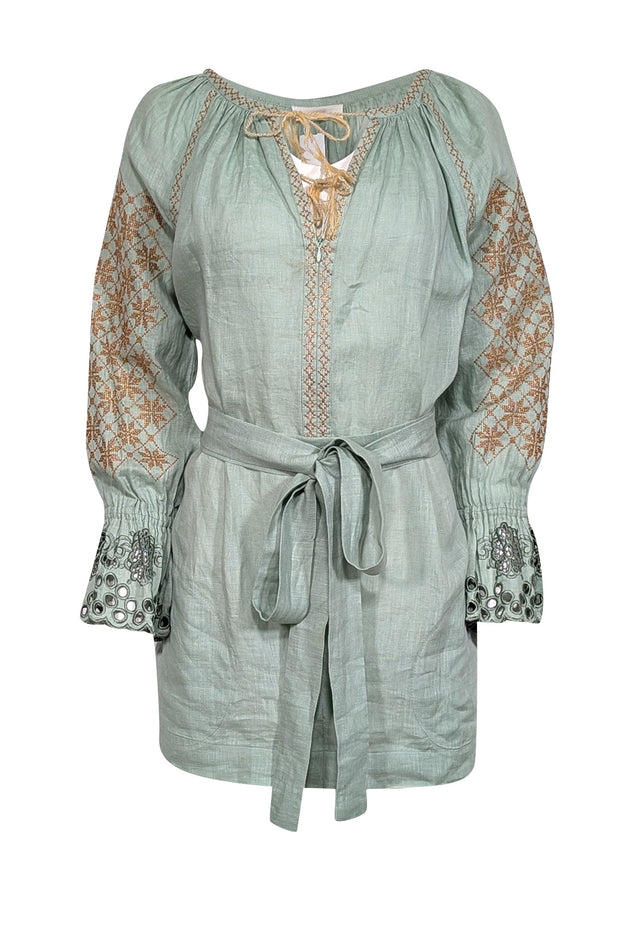 Sarah J Curtis - Sage Green Linen Tunic Dress Sz S Sarah J Curtis - Sage Green Linen Tunic Dress Sz S