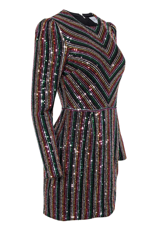 Saylor - Black & Metallic Rainbow Sequin Striped Dress Sz S