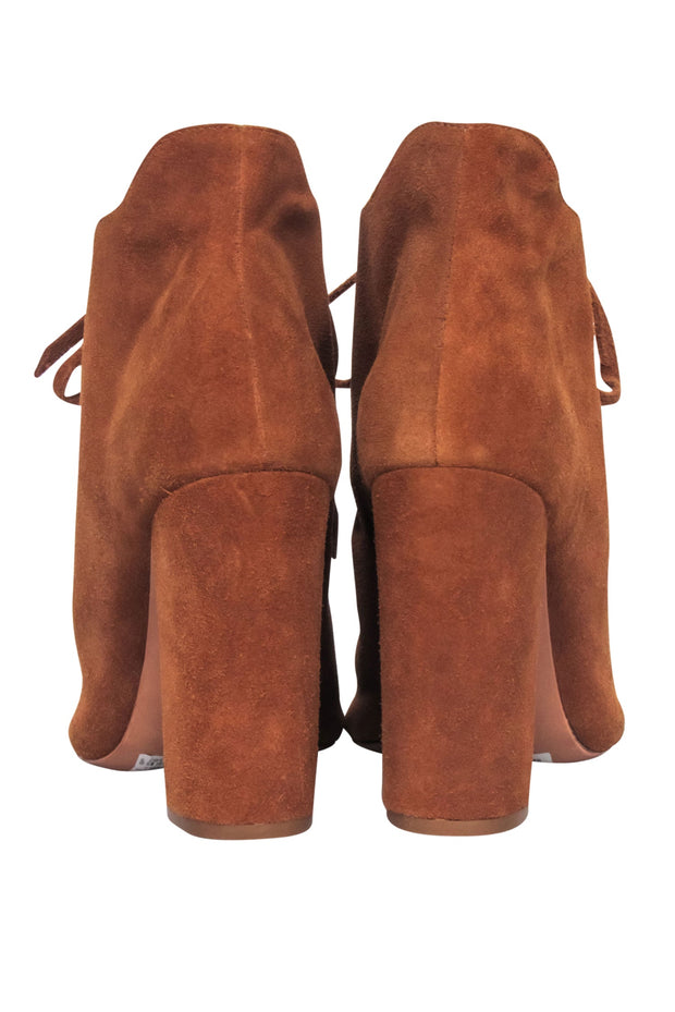 Current Boutique-Schutz - Tan Suede Lace Up Peep Toe Booties Sz 8