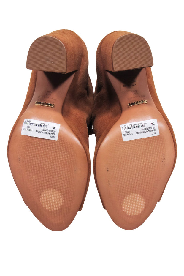 Current Boutique-Schutz - Tan Suede Lace Up Peep Toe Booties Sz 8