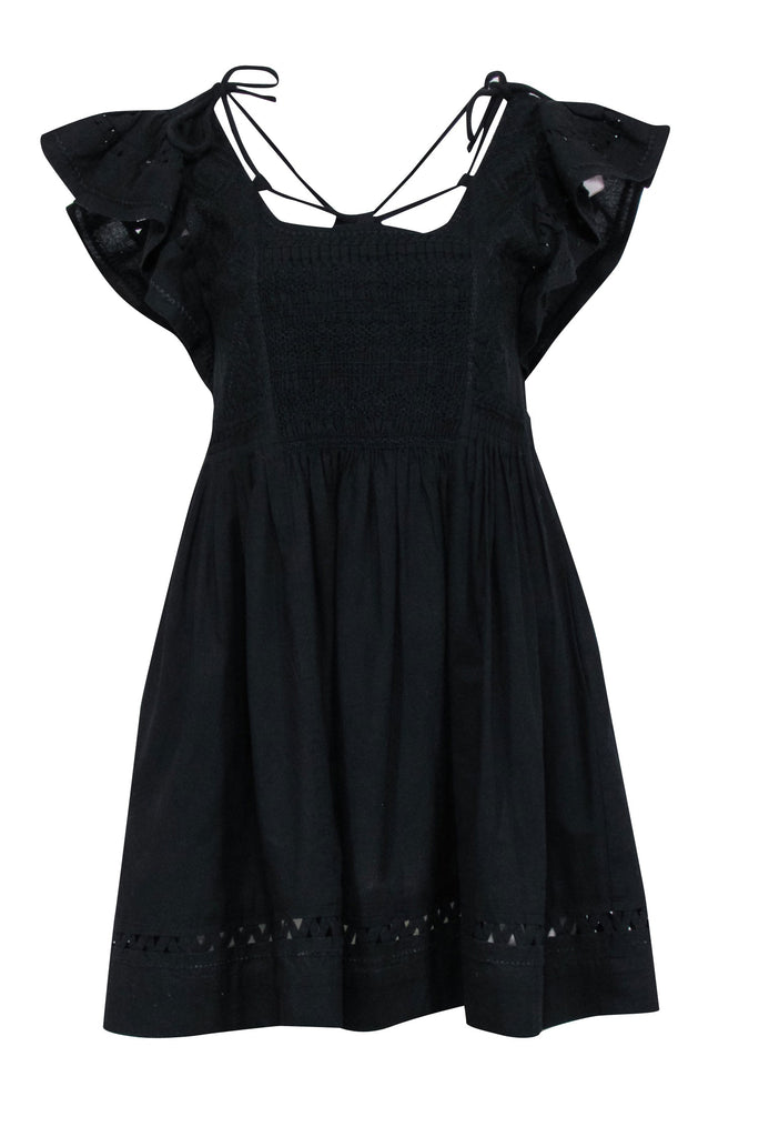 Sea NY - Black Embroidered Flutter Sleeve Mini Dress Sz XS Sea NY - Black Embroidered Flutter Sleeve Mini Dress Sz XS