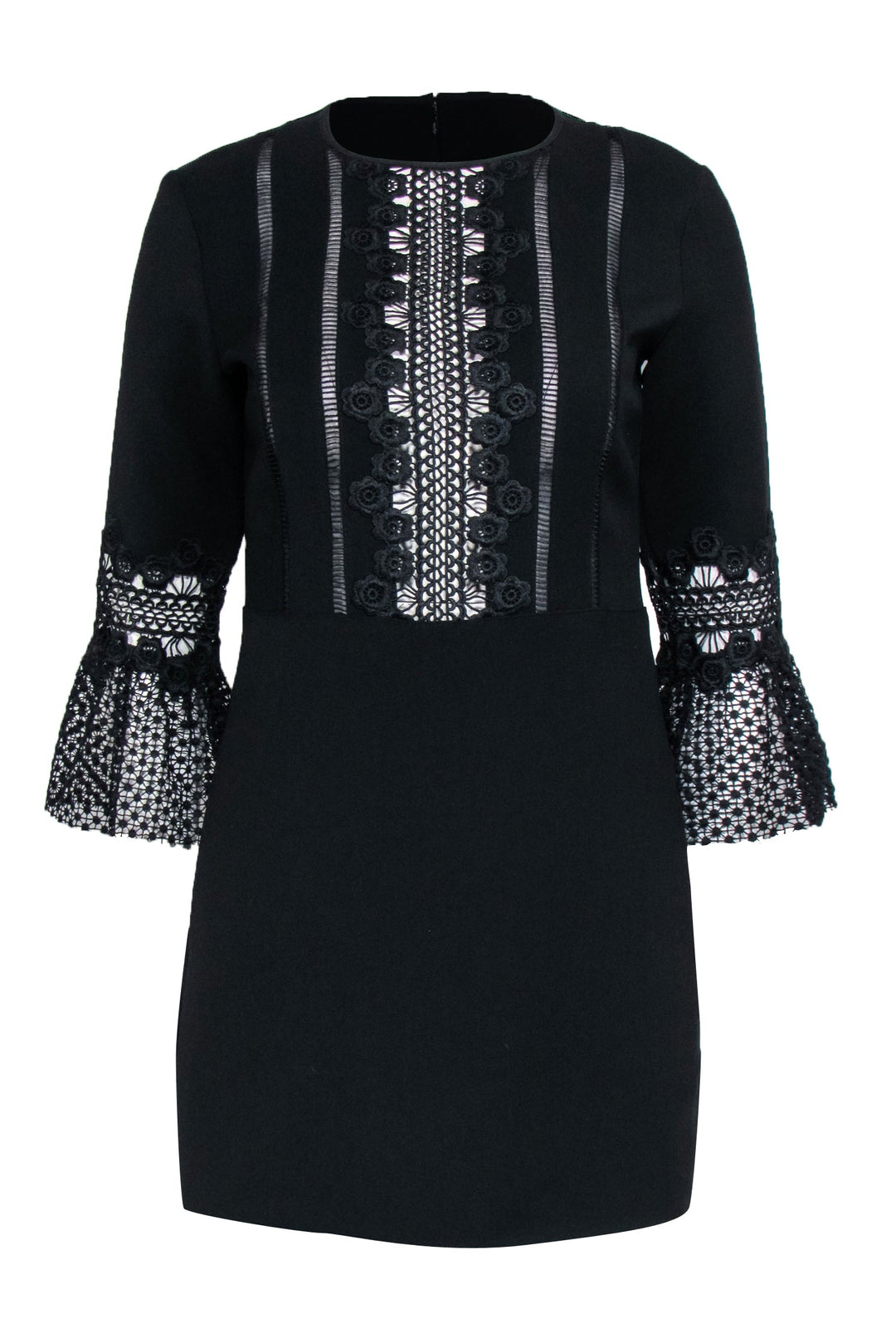 Self-Portrait - Black Long Sleeve Lace Trim Mini Dress Sz 6 Self-Portrait - Black Long Sleeve Lace Trim Mini Dress Sz 6