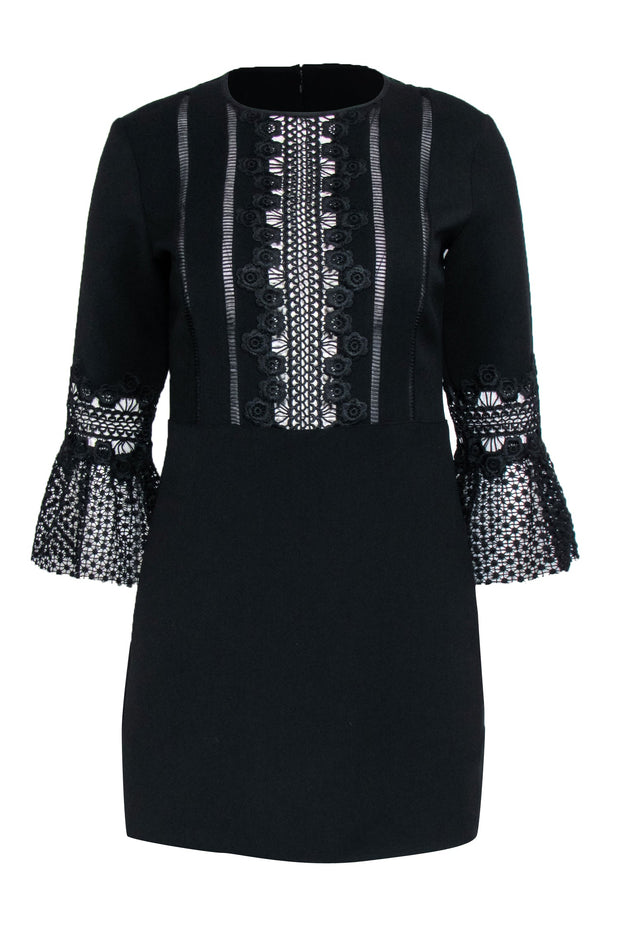 Self-Portrait Black Lace Bell Sleeve Mini Dress Size 6 Self-Portrait Black Lace Bell Sleeve Mini Dress Size 6