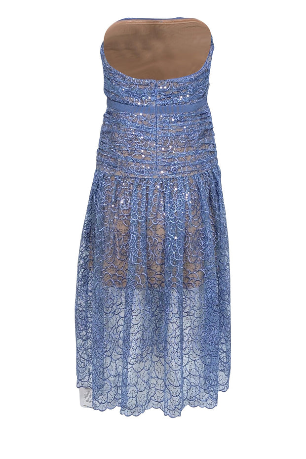Self-Portrait - Blue Embroidered Sequin Strapless Midi Dress Sz 6 Self-Portrait - Blue Embroidered Sequin Strapless Midi Dress Sz 6