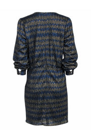 Current Boutique-Sezane - Navy & Gold Metallic Chevron Pattern Long Sleeve Dress Sz 12