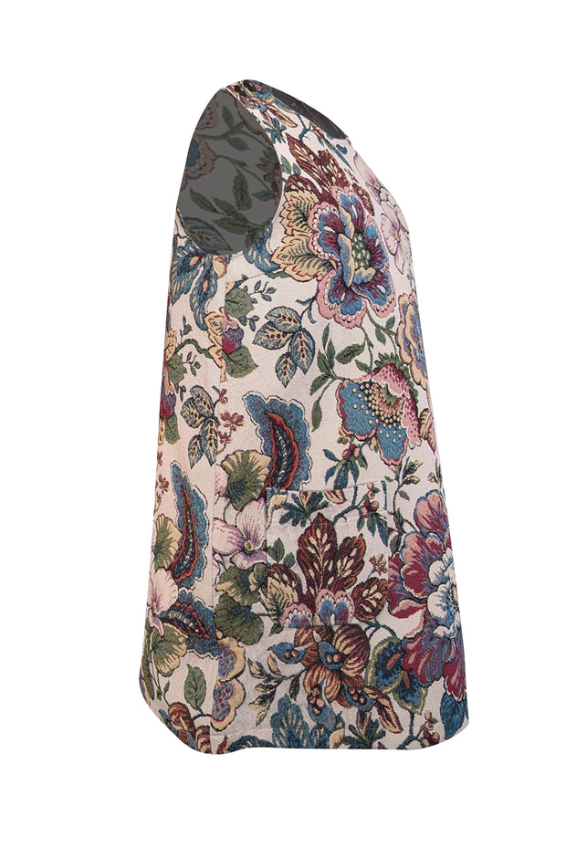 Sezane - Beige & Multi Color Floral Tapestry "Samia" Dress Sz 10 - Current Boutique