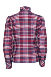 Current Boutique-Sezane - Purple, Red & Pink Plaid Ruffled Front Blouse Sz 4