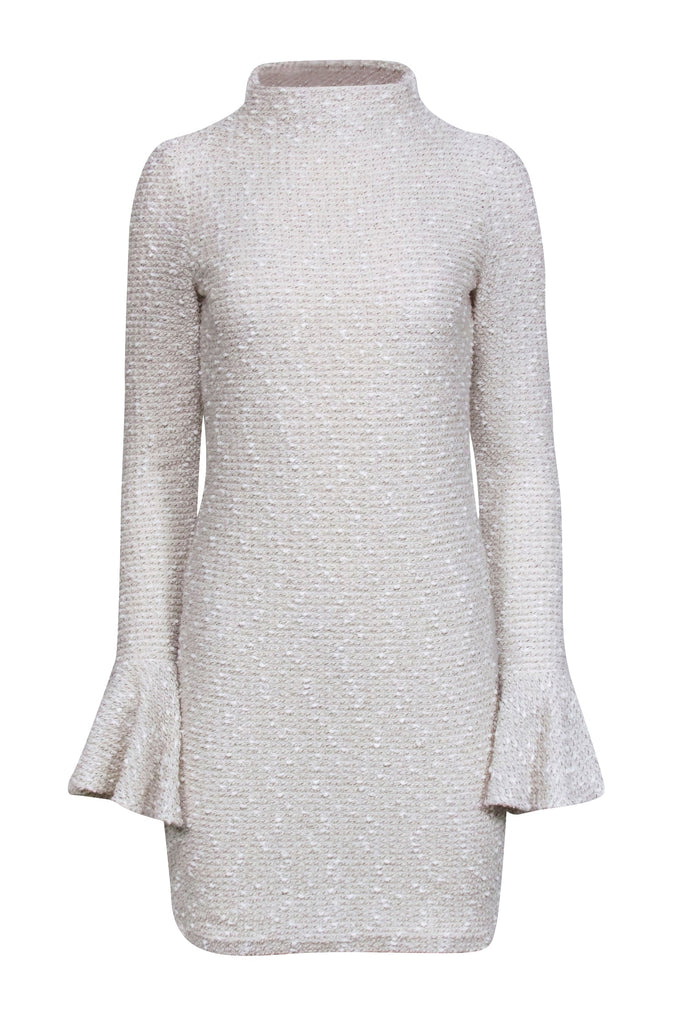 Shona Joy - Cream Textured Mock Neck Dress w/ Bell Sleeves Sz 6