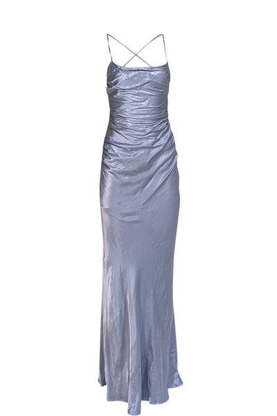 Shona Joy - Powder Blue Satin Lace Back Maxi Dress Sz 2 - Current Boutique