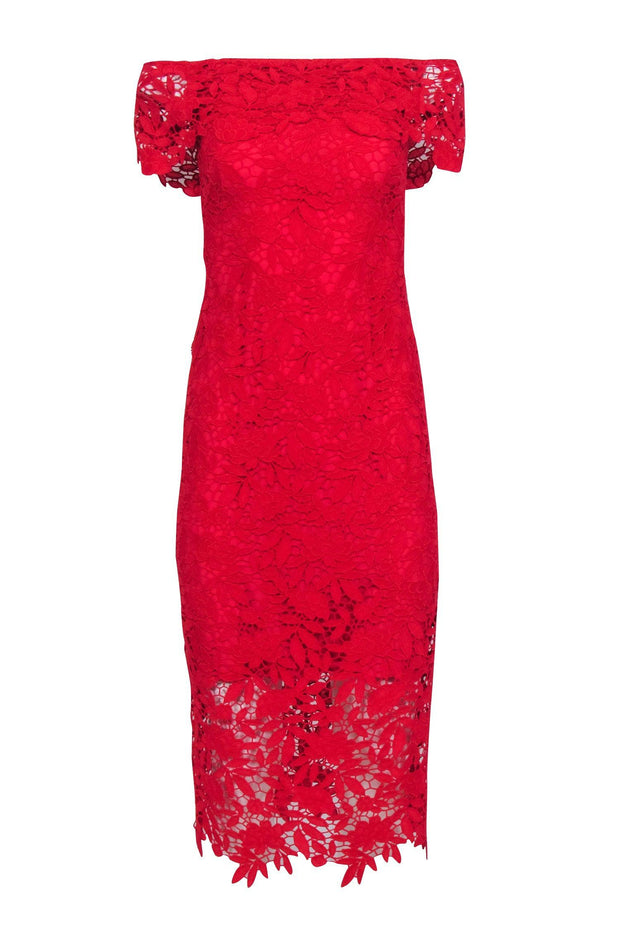 Shoshanna - Red Lace Off The Shoulder Dress Sz 0 Shoshanna - Red Lace Off The Shoulder Dress Sz 0