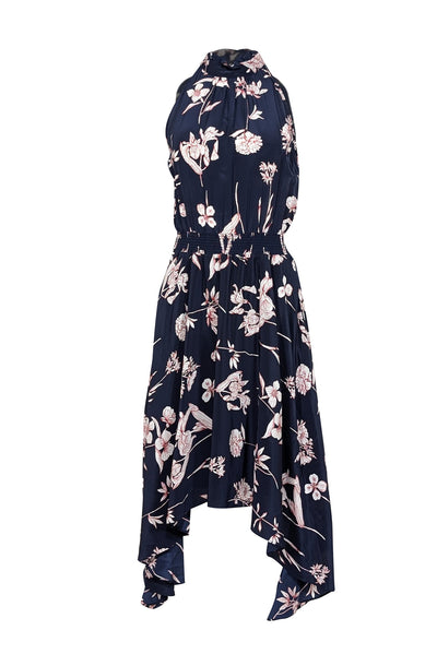 Shoshanna - Navy & Pink Floral Print Sleeveless Smocked Waist Dress Sz 4 Shoshanna - Navy & Pink Floral Print Sleeveless Smocked Waist Dress Sz 4