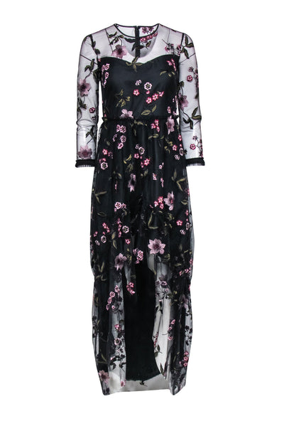 Shoshanna - Black Mesh Formal Dress w/ Pink Floral Embroidery Sz 2 Shoshanna - Black Mesh Formal Dress w/ Pink Floral Embroidery Sz 2