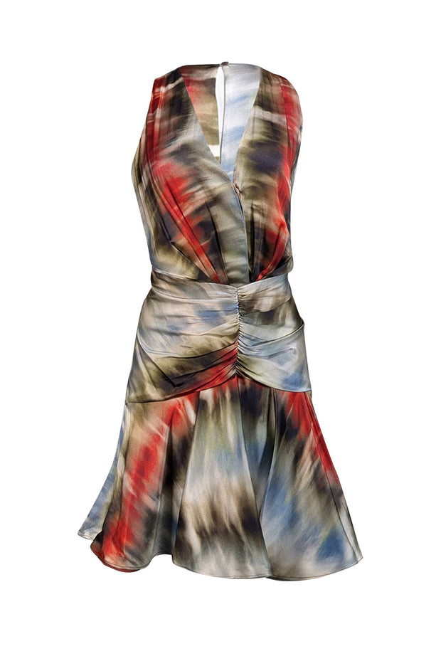 Silvia Tcherassi - Green, Red, Cream, & Blue Print Silk Blend Ruched Dress Sz L Silvia Tcherassi - Green, Red, Cream, & Blue Print Silk Blend Ruched Dress Sz L