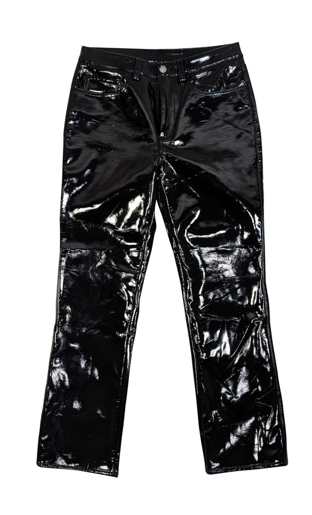Simon Miller - Black Patent Faux Leather Straight Leg Pants Sz 8 - Current Boutique