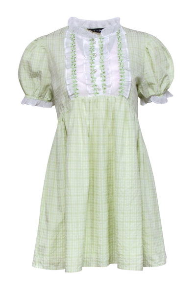 Current Boutique-Sister Jane - Pastel Green Gingham Puff Sleeve Dress Sz M