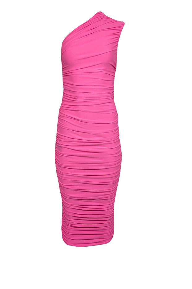 solace london pink one shoulder dress Solace London Marcela Bow-embellished Faille Mini Dress Pink Solace London