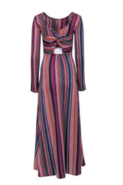 Current Boutique-Something Navy - Shimmering Rainbow Striped Knit Reversible Maxi Dress Sz S