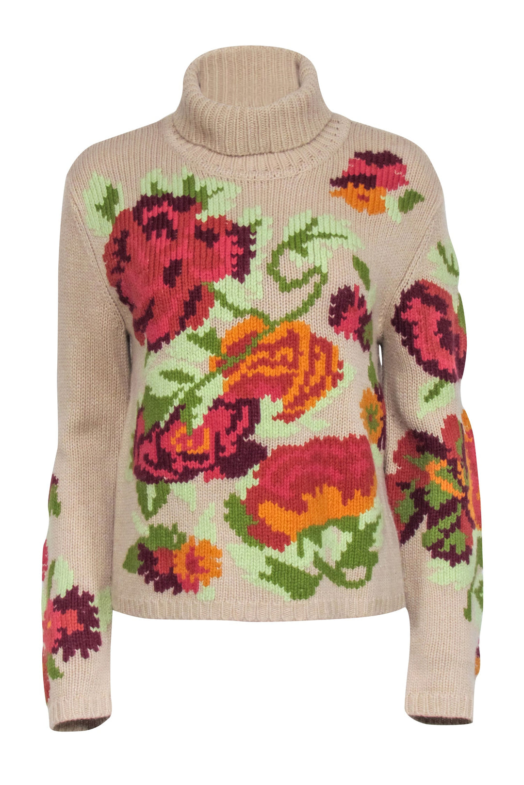 Sonia Bogner - Beige w/ Multicolor Large Floral Print Sweater Sz 8