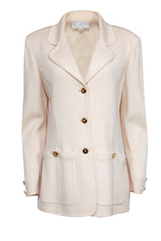 Current Boutique-St. John - Cream Knit Gold Button Front Blazer Sz 12