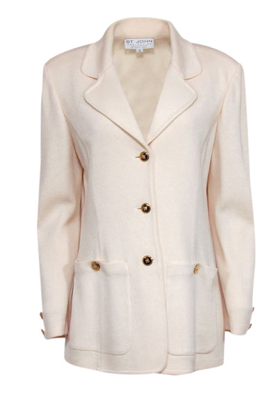 Current Boutique-St. John - Cream Knit Gold Button Front Blazer Sz 12