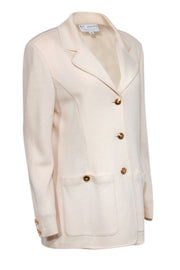 Current Boutique-St. John - Cream Knit Gold Button Front Blazer Sz 12