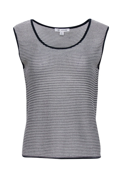 Current Boutique-St. John - Navy & White Striped Knit Tank Top Sz L