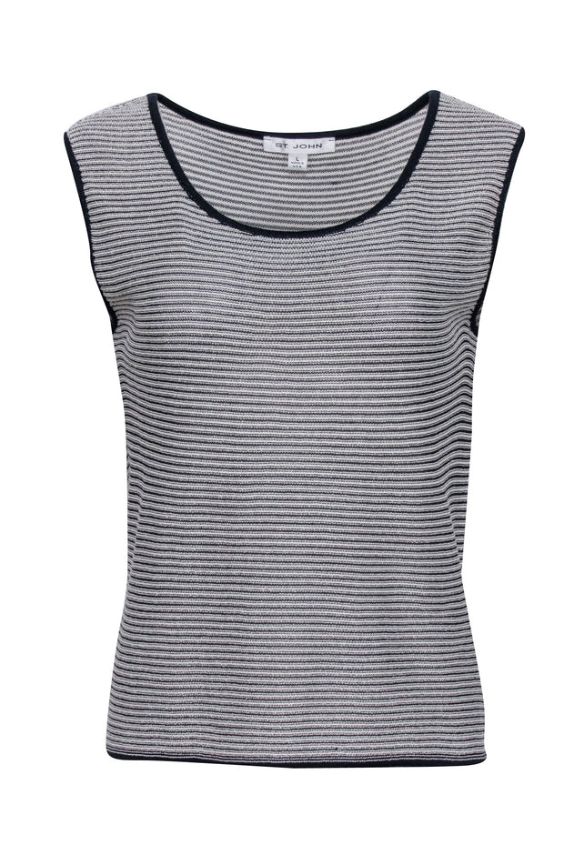 Current Boutique-St. John - Navy & White Striped Knit Tank Top Sz L