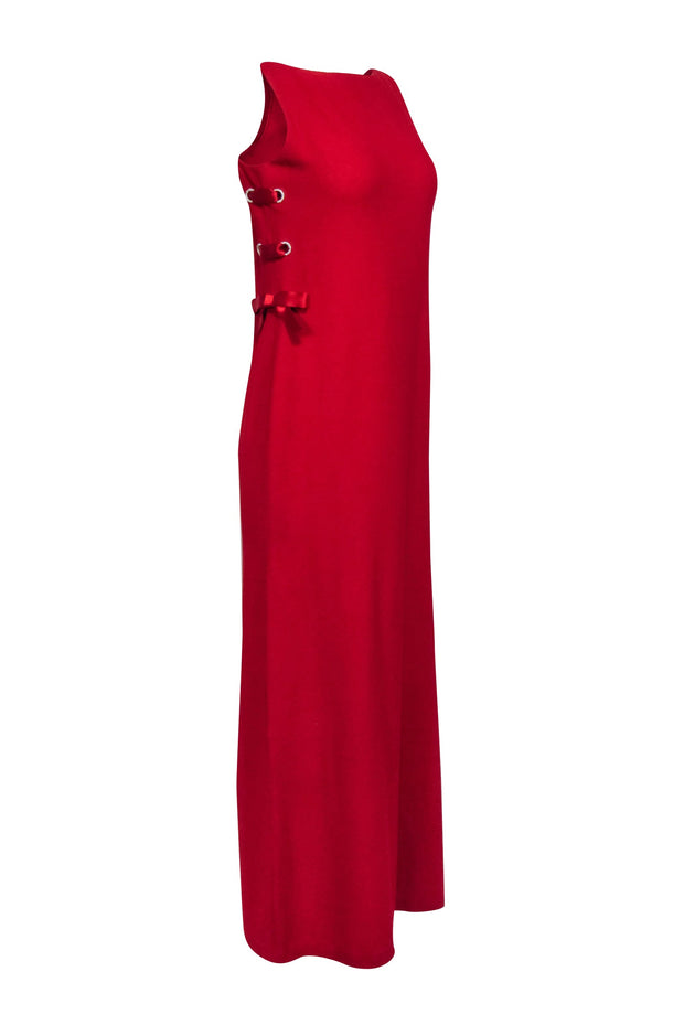 St. John - Red Knit Formal Dress w/ Rhinestone Grommets & Bows Sz 10 St. John - Red Knit Formal Dress w/ Rhinestone Grommets & Bows Sz 10