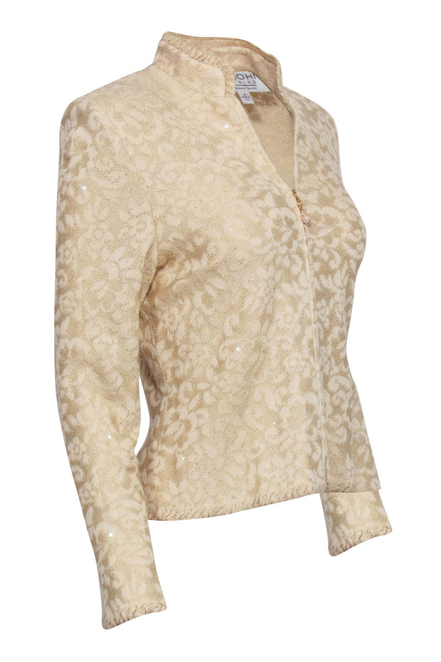 Current Boutique-St. John - Gold Brocade Knit Zip Up Jacket Sz 4