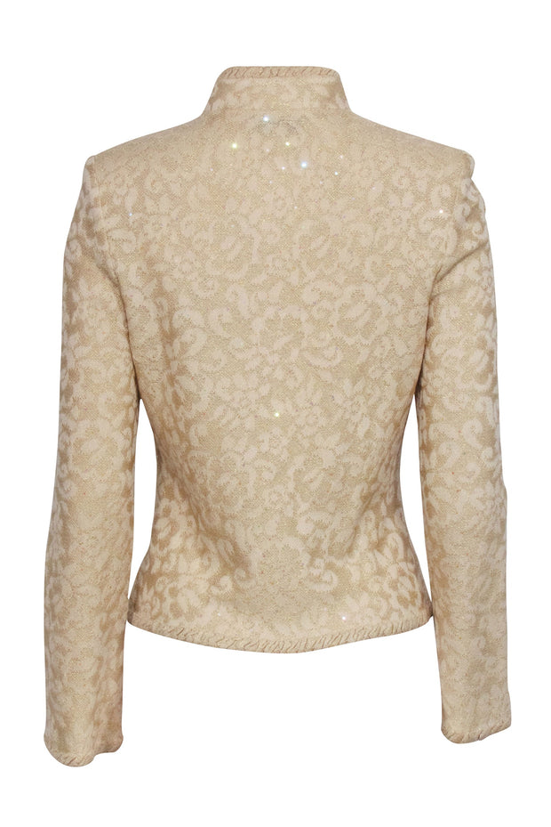 Current Boutique-St. John - Gold Brocade Knit Zip Up Jacket Sz 4