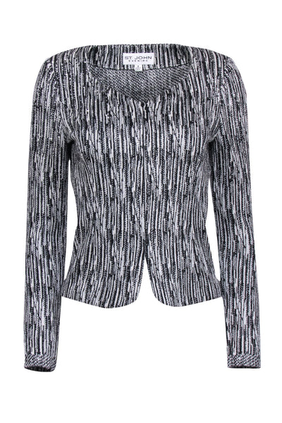 Current Boutique-St. John - White & Black Metallic Knit Jacket w/ Rhinestones Sz 2