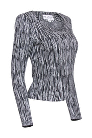 Current Boutique-St. John - White & Black Metallic Knit Jacket w/ Rhinestones Sz 2