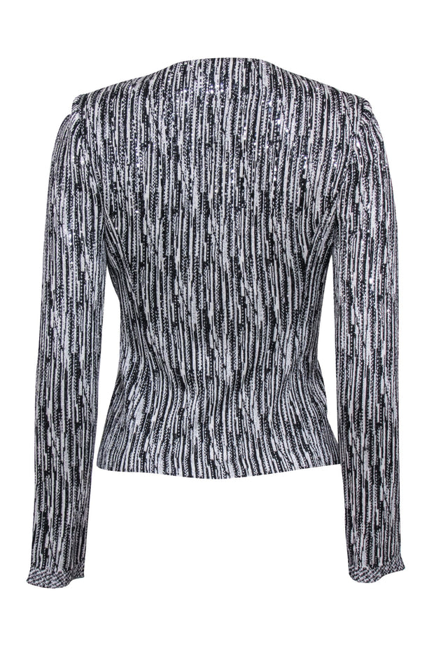 Current Boutique-St. John - White & Black Metallic Knit Jacket w/ Rhinestones Sz 2