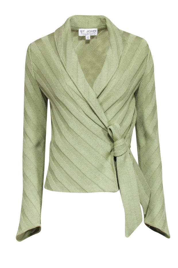 Current Boutique-St. John - Sage Green Thick Ribbed Wrap Sweater Sz 2