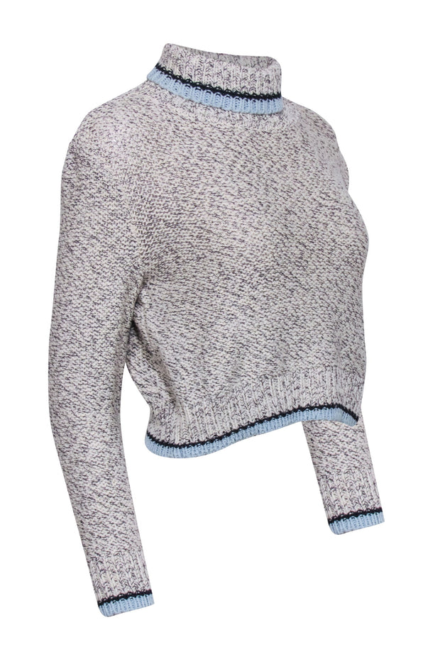 Current Boutique-St. John - Cream, Navy & Silver Cropped Turtleneck Sweater Sz S