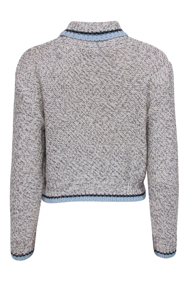 Current Boutique-St. John - Cream, Navy & Silver Cropped Turtleneck Sweater Sz S