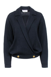 Current Boutique-St. John - Black Knit Wrap Sweater w/ Gold Button Details Sz S