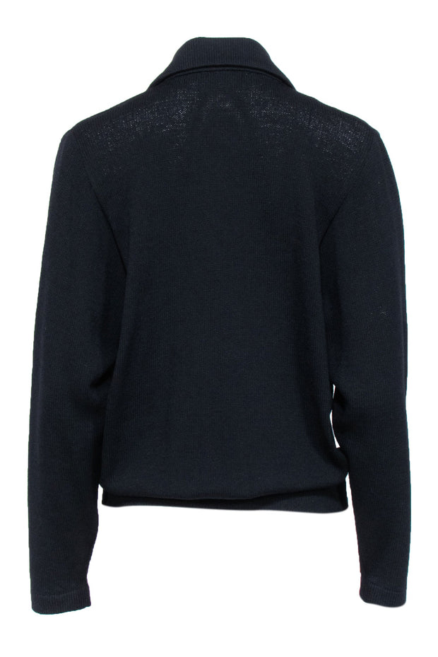 Current Boutique-St. John - Black Knit Wrap Sweater w/ Gold Button Details Sz S