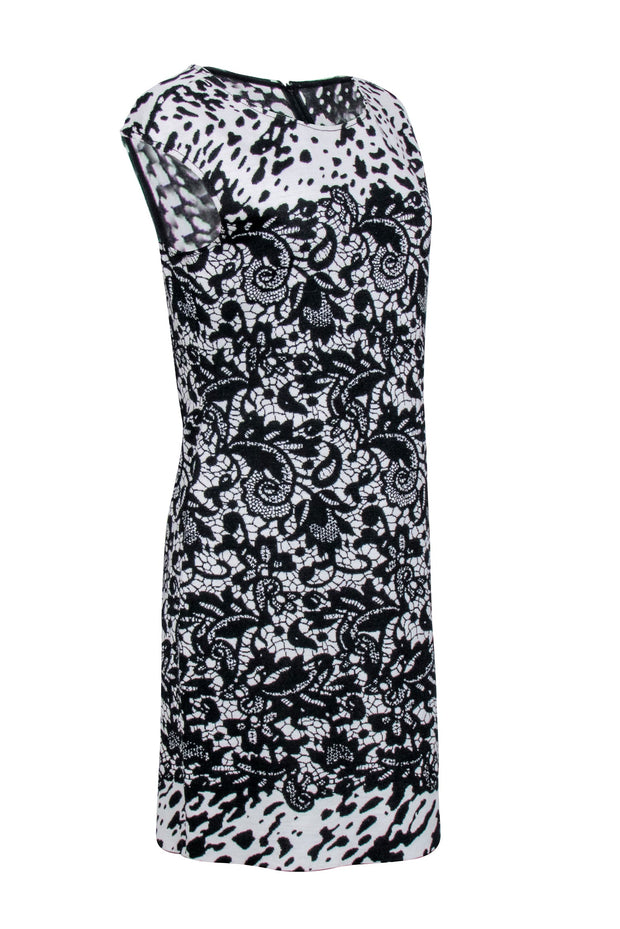 Current Boutique-St. John - Black & White Print Cap Sleeve Dress Sz 10