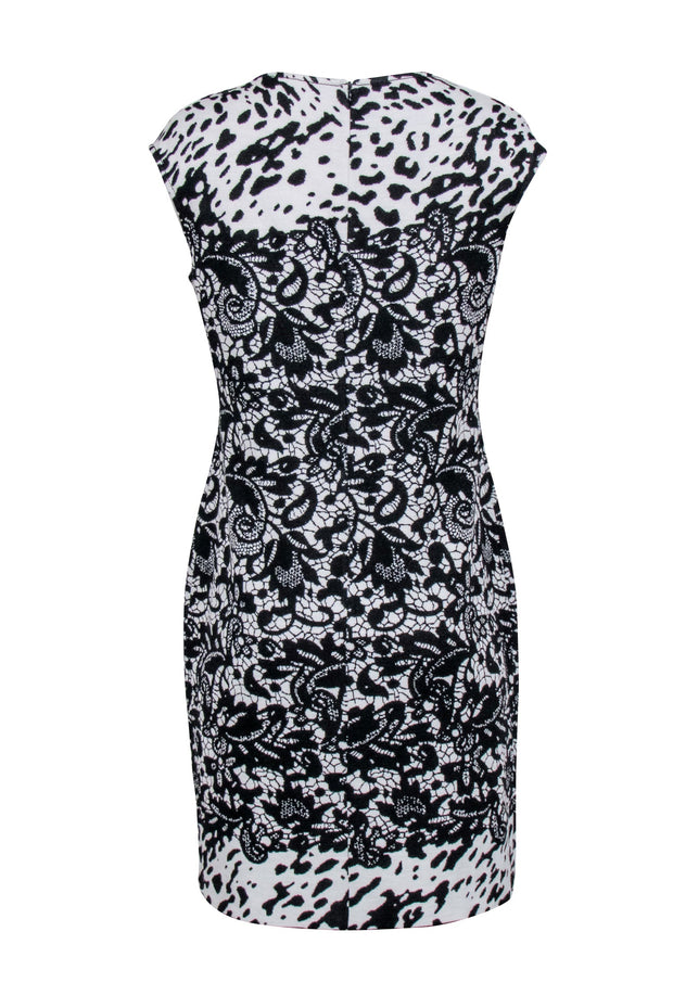 Current Boutique-St. John - Black & White Print Cap Sleeve Dress Sz 10