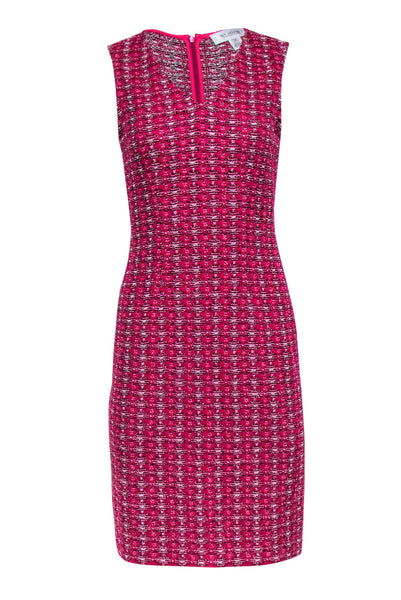 St. John - Dark Pink, White, & Black Plaid Sleeveless Sheath Dress Sz