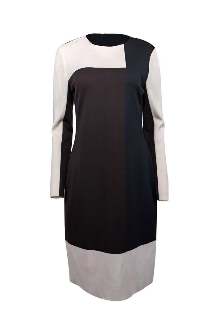 St. John - Black, Brown, & Cream Color Block Knit Long Sleeve Dress Sz St. John - Black, Brown, & Cream Color Block Knit Long Sleeve Dress Sz